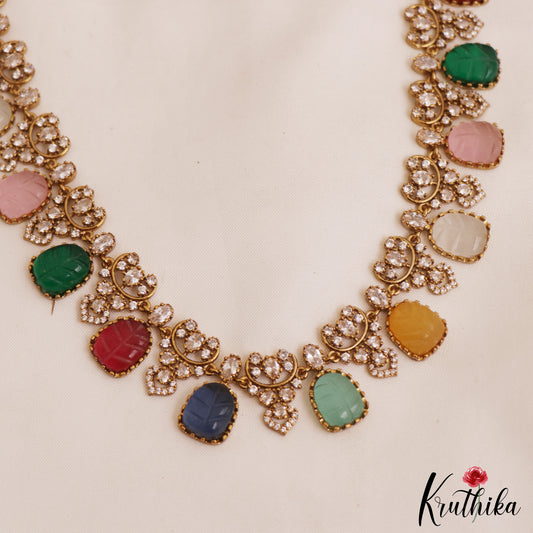 Stunning Multi Color Leaf Motifs AD Victorian Necklace LH2091