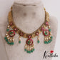 Premium Peacock Motifs Antique Lakshmi Kasu Jadau Necklace With Green Bead Drops NC2887