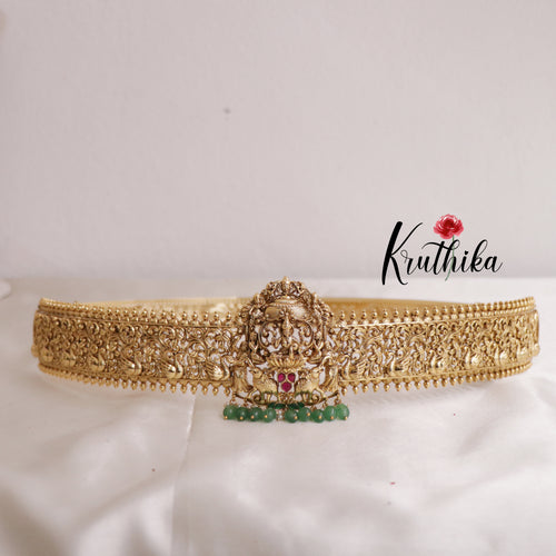 Temple Lakshmi  Peacock Green beads Hip Belt  V244