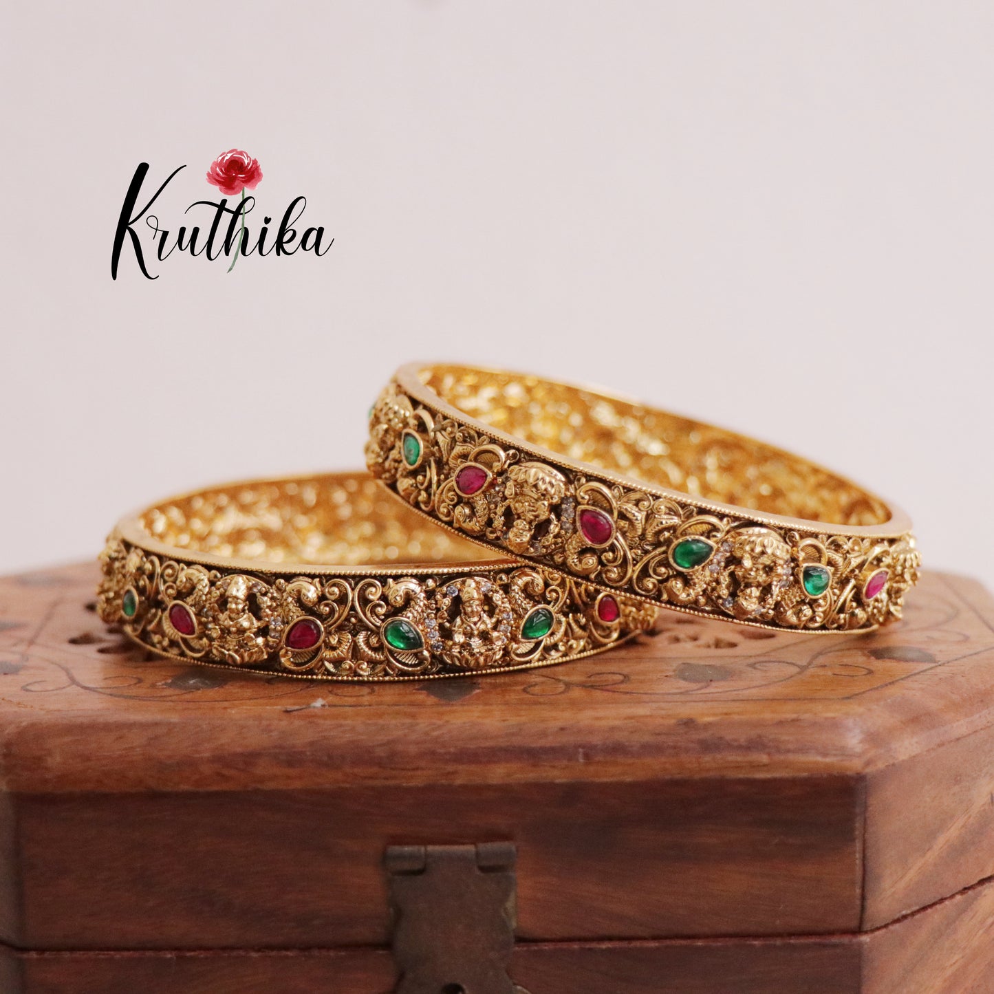 Premium Gold Alike Bangles with Jadau Stones B203