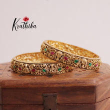 Premium Gold Alike Bangles with Jadau Stones B203