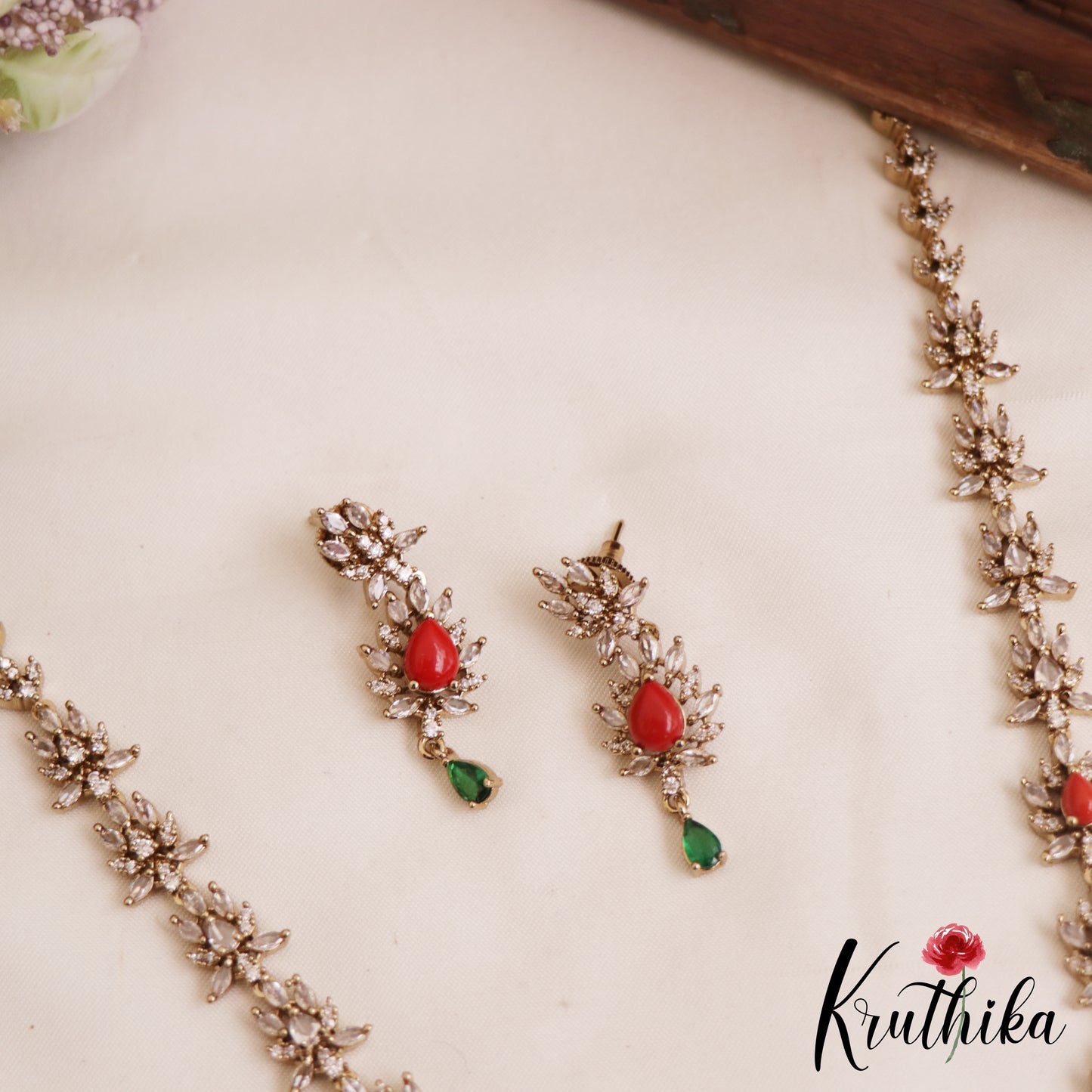 Sparkling AD Floral Motifs Coral Haaram LH2076