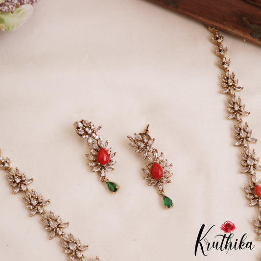 Sparkling AD Floral Motifs Coral Haaram LH2076