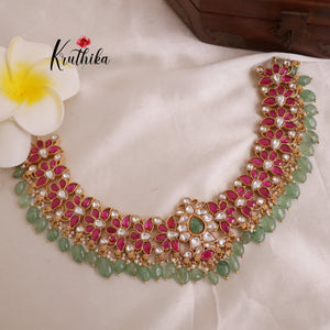 Royal Jadau Necklace with Pastel Green Beads NC1927