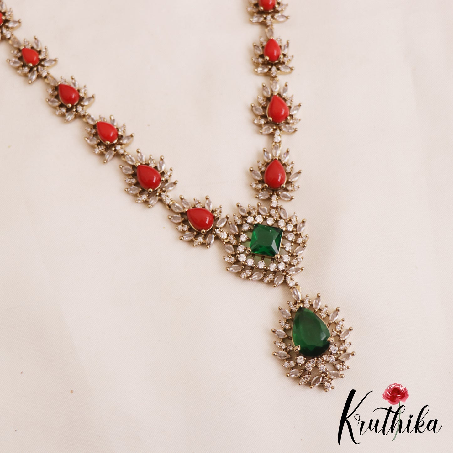 Sparkling AD Floral Motifs Coral Haaram LH2076