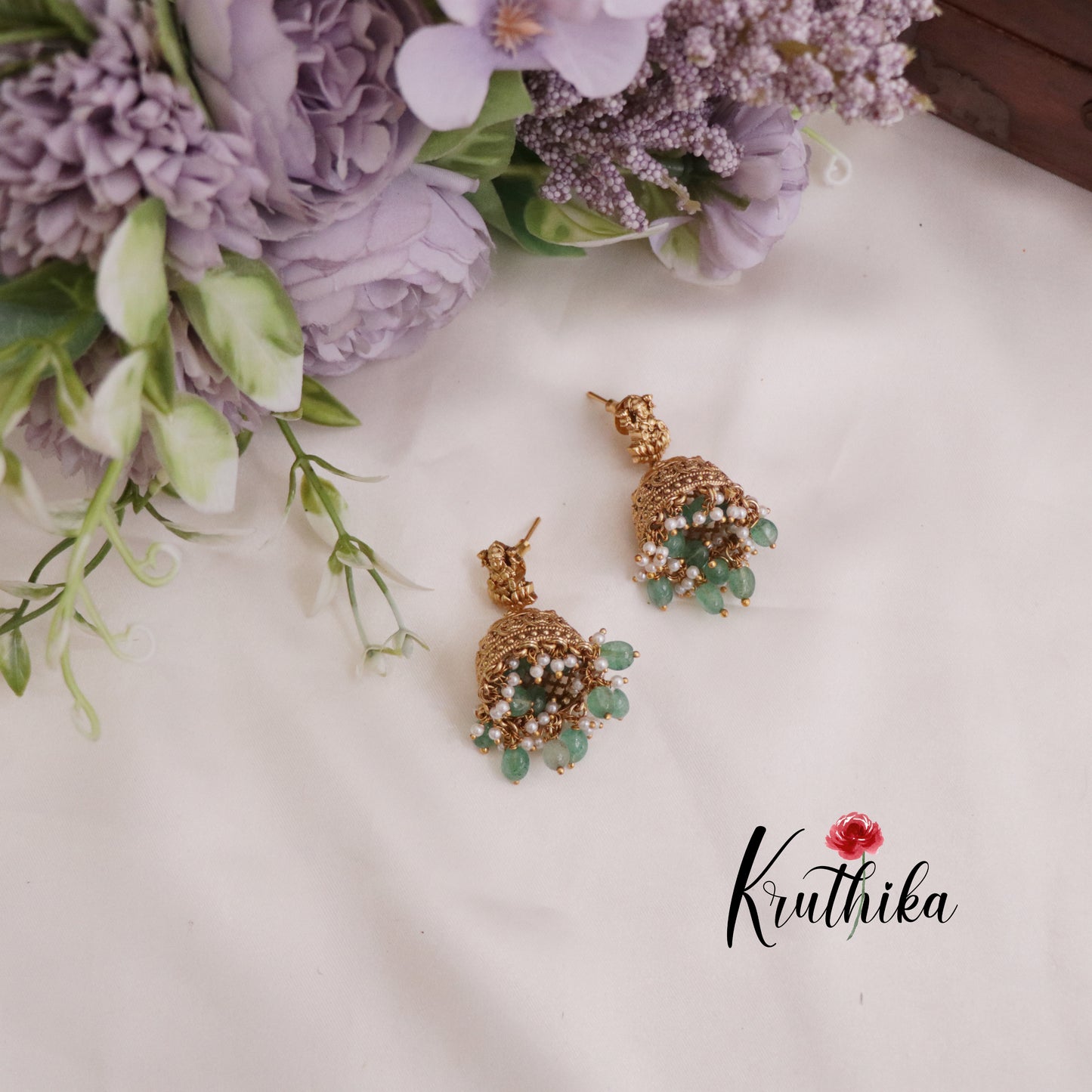 Beautiful Temple Lakshmi Jadau Kasu Necklace with Pastel Green Beads Drops NC2357 (Available in 2 Colours)