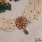Trendy Floral Motifs Multi Pearl Strand Jadau Choker With Green Bead Drop NC3027