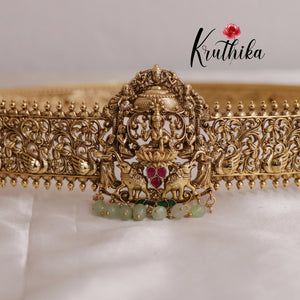 Temple Lakshmi Peacock  Pastel Green beads Hip Belt V244