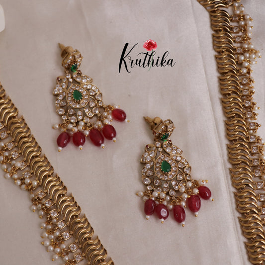 Grand Peacock Haaram with Red beads LH1839