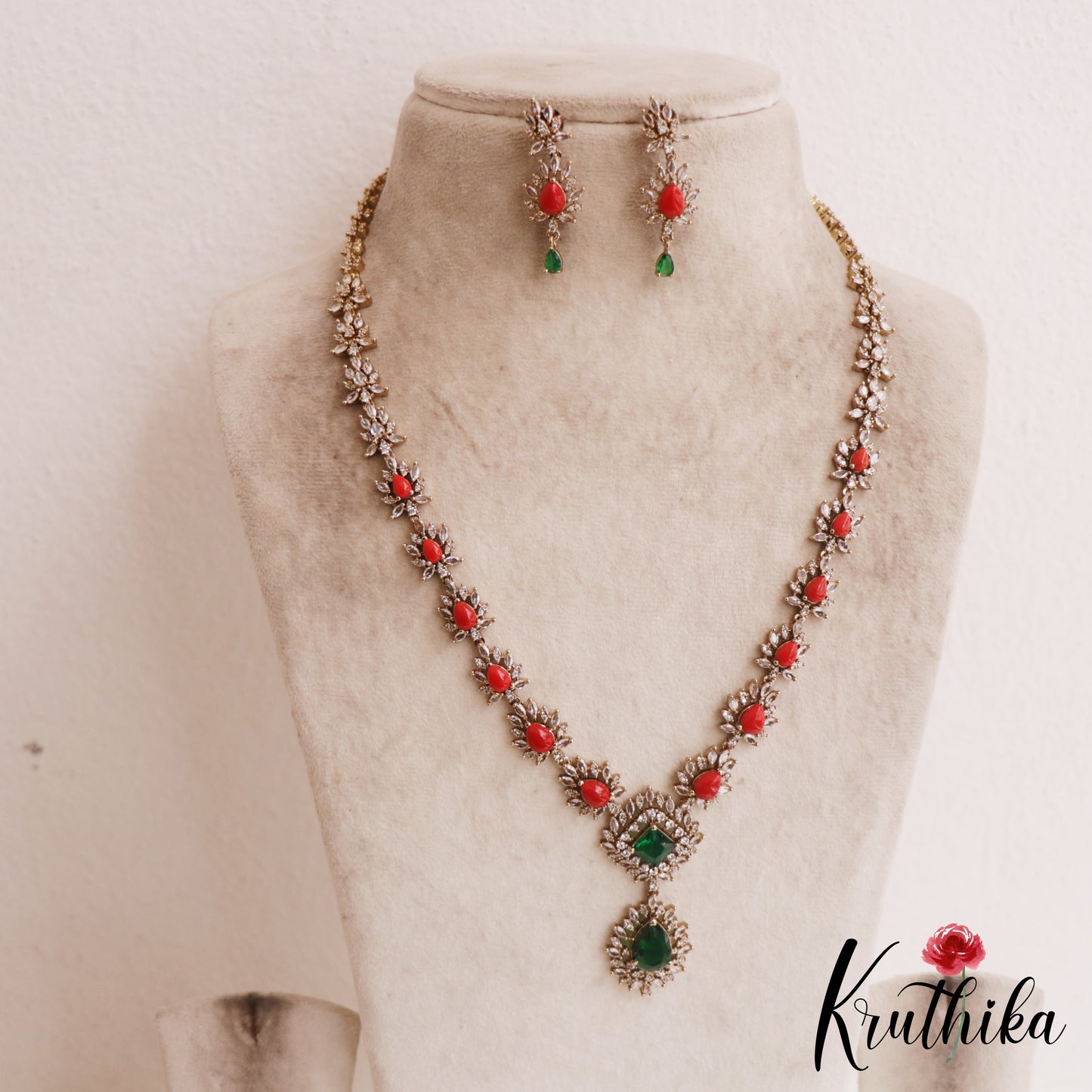 Sparkling AD Floral Motifs Coral Haaram LH2076