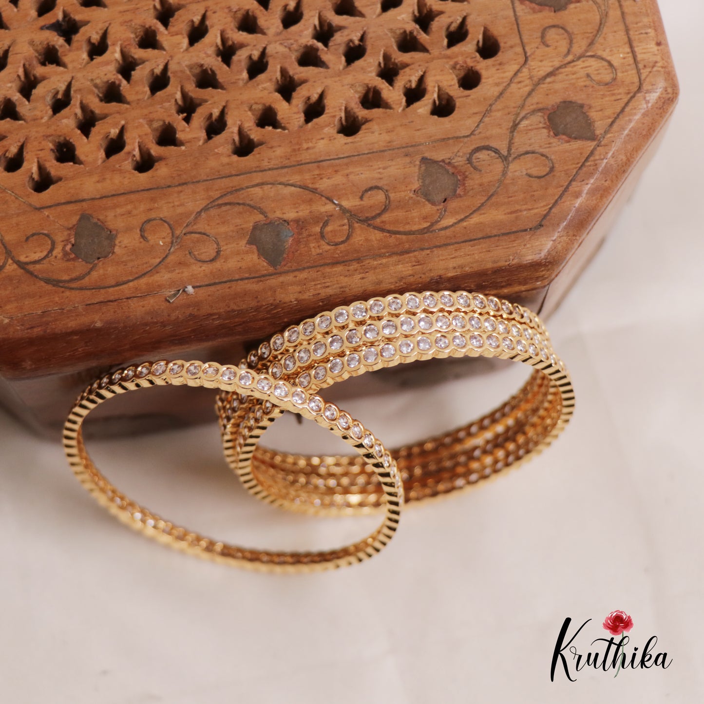 Elegant Panchaloham Daily Wear Bangles With AD Stones B380 (Set of 4)