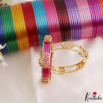 Elegant Openable CZ Frame Bangle With 12 in 1 Interchangeable Color Bangles B570