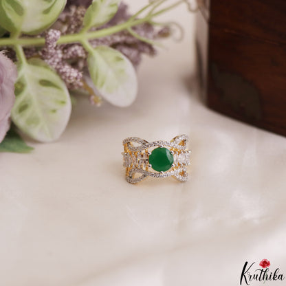 Elegant Adjustable Gold-Tone CZ Finger Ring R59 (Available in 2 Colours)