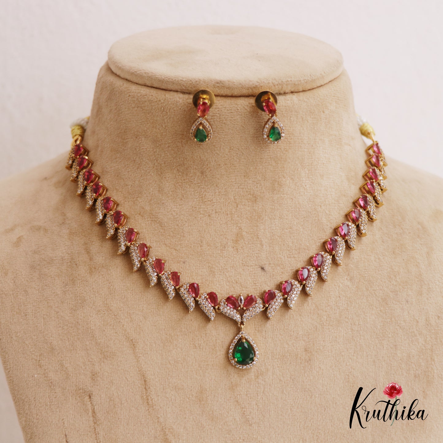 Sparkling Teardrop Motifs AD Necklace NC2747 (Available In 3 Colors)