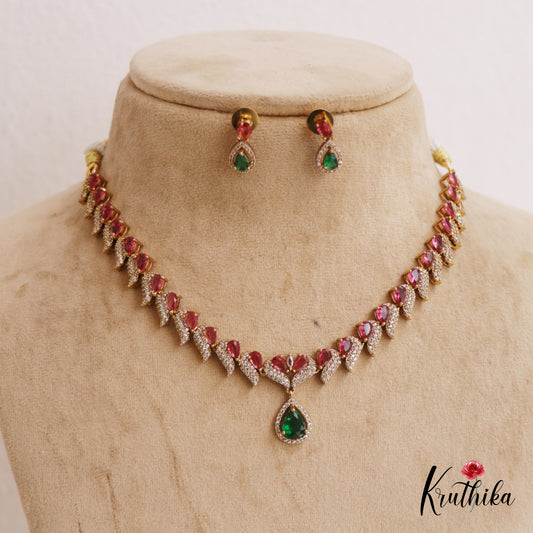 Sparkling Teardrop Motifs AD Necklace NC2747 (Available In 3 Colors)
