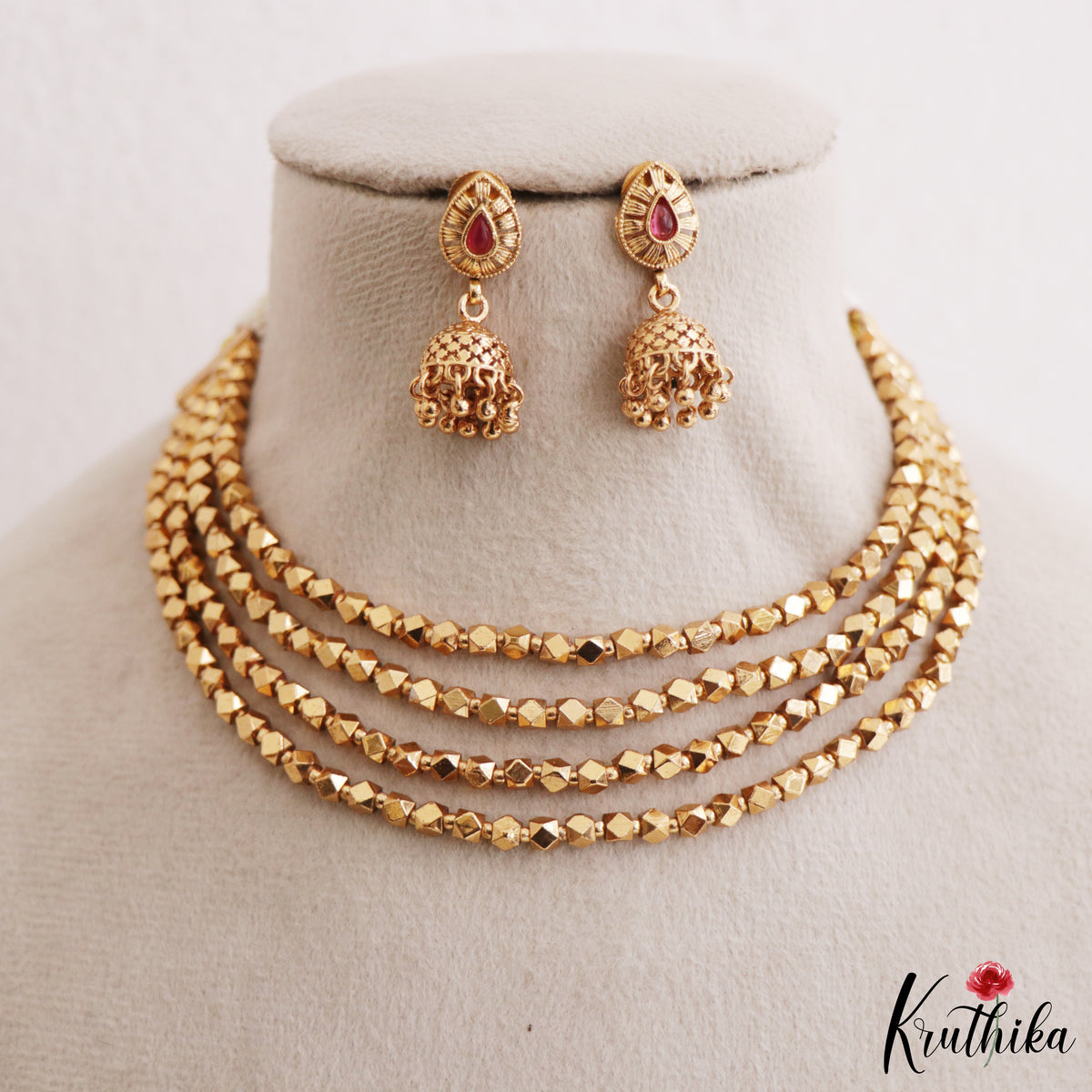 Layered golden beads necklace NC3300