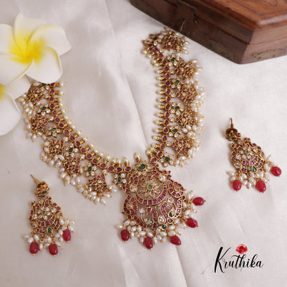 Beautiful Peacock Kempu guttapoosalu Necklace NC1910 (Available in 2 Colours)