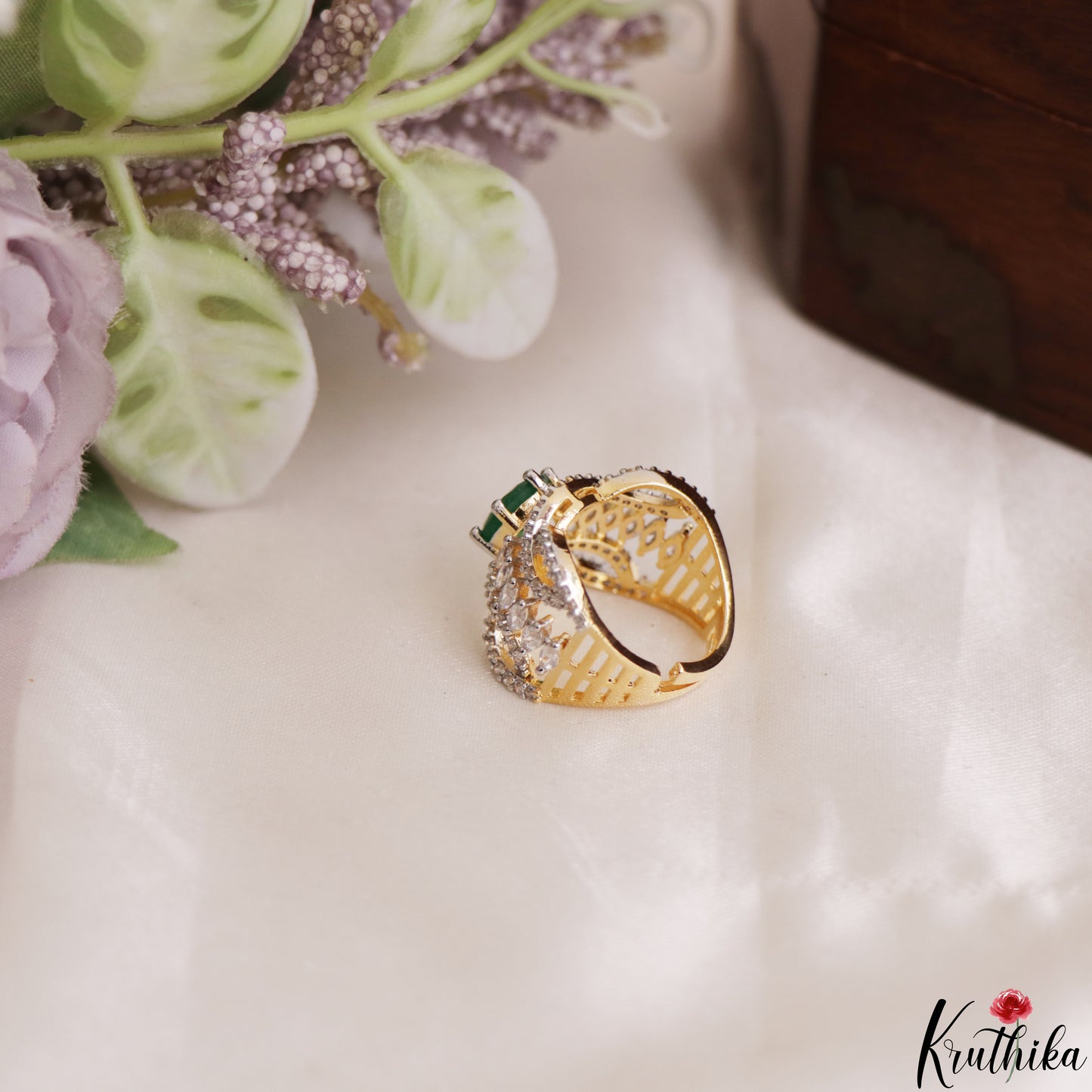 Elegant Adjustable Gold-Tone CZ Finger Ring R59 (Available in 2 Colours)