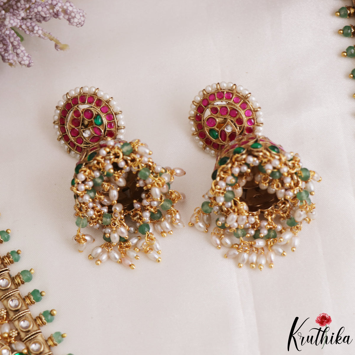 Premium Floral Peacock Motifs Jadau Haaram With Pearl Bead Drops LH2175