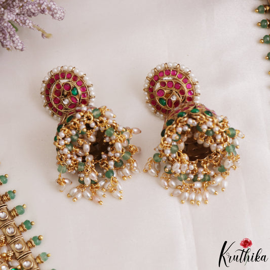 Premium Floral Peacock Motifs Jadau Haaram With Pearl Bead Drops LH2175