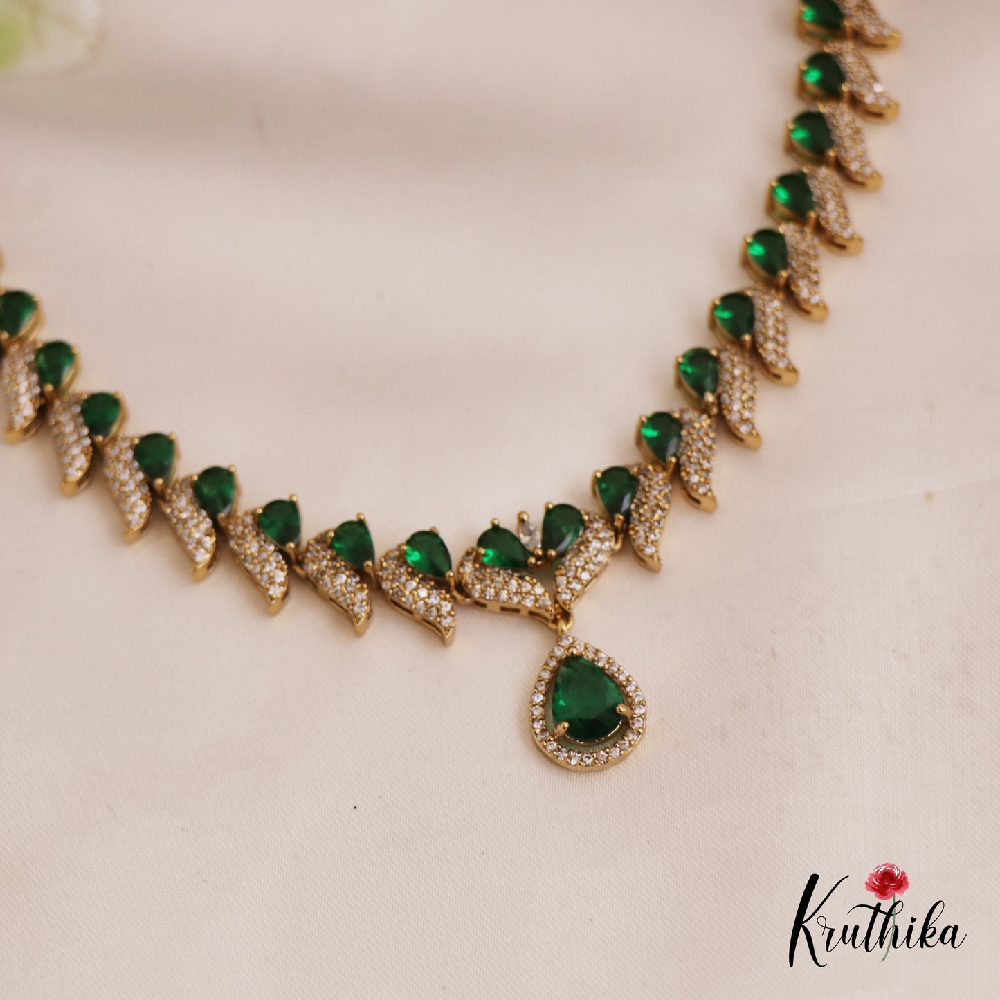 Sparkling Teardrop Motifs AD Necklace NC2747 (Available In 3 Colors)