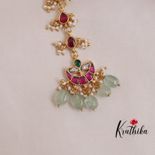 Beautiful Moon Design Jadau Maang Tikka with Pastel Green Beads MT248
