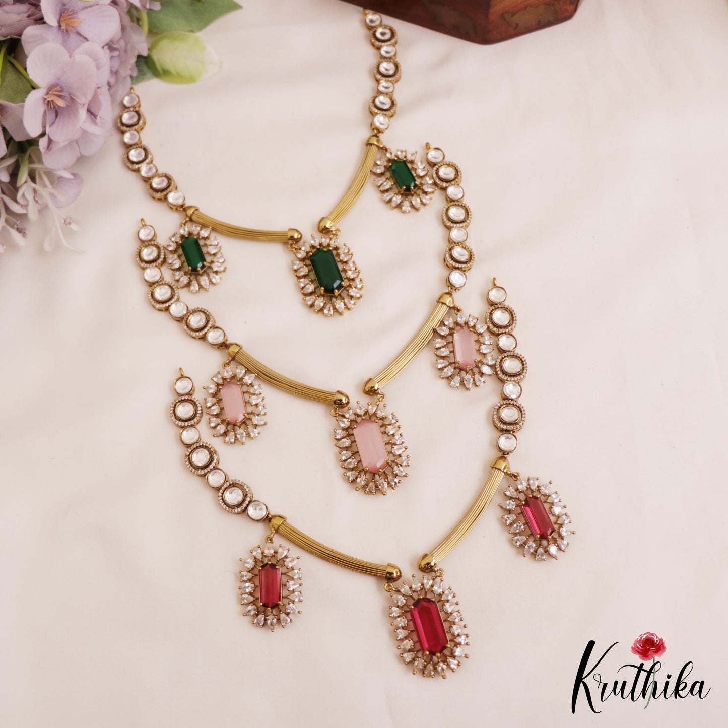 Gorgeous AD Geometric Motifs Victorian Necklace NC2754 (Available In 3 Colors)
