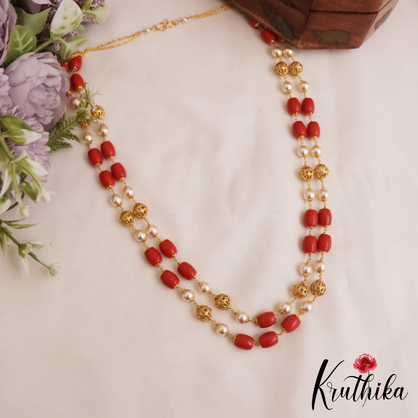 Classic Double Layered Coral Bead Mala LH2069