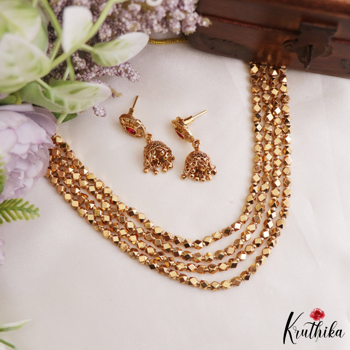 Layered golden beads necklace NC3300