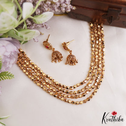 Layered golden beads necklace NC3300