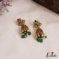 Classic Floral Motifs Kemp Motifs Jhumkas With Green Bead Drops E1135