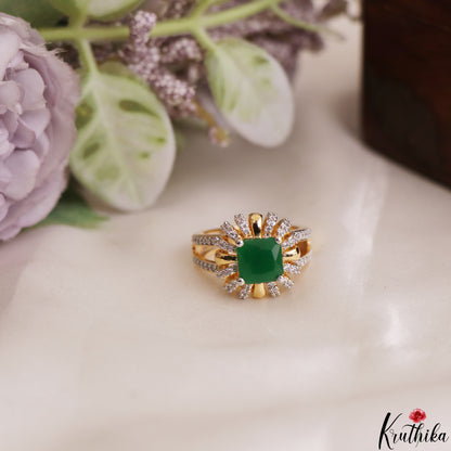 Trendy Floral Adjustable Gold-Tone CZ Finger Ring R62 (Available in 2 Colours)