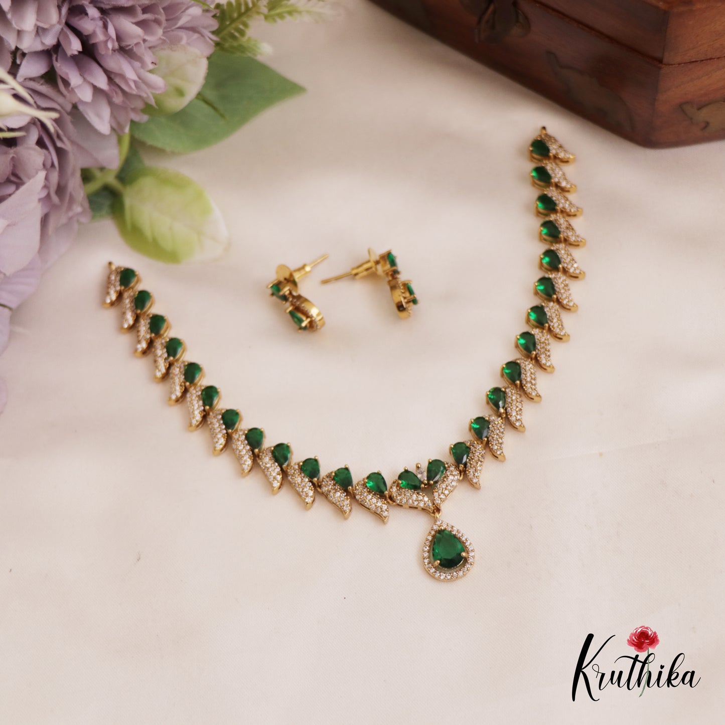 Sparkling Teardrop Motifs AD Necklace NC2747 (Available In 3 Colors)