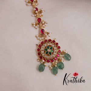 Simple Jadau Maang Tikka with Pastel Green Beads MT247