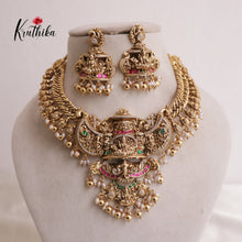 Royal Grand Nagas Jadau Temple necklace in Jalebi pattern with Green Beads NC1874 (Available  In 3 Colours)