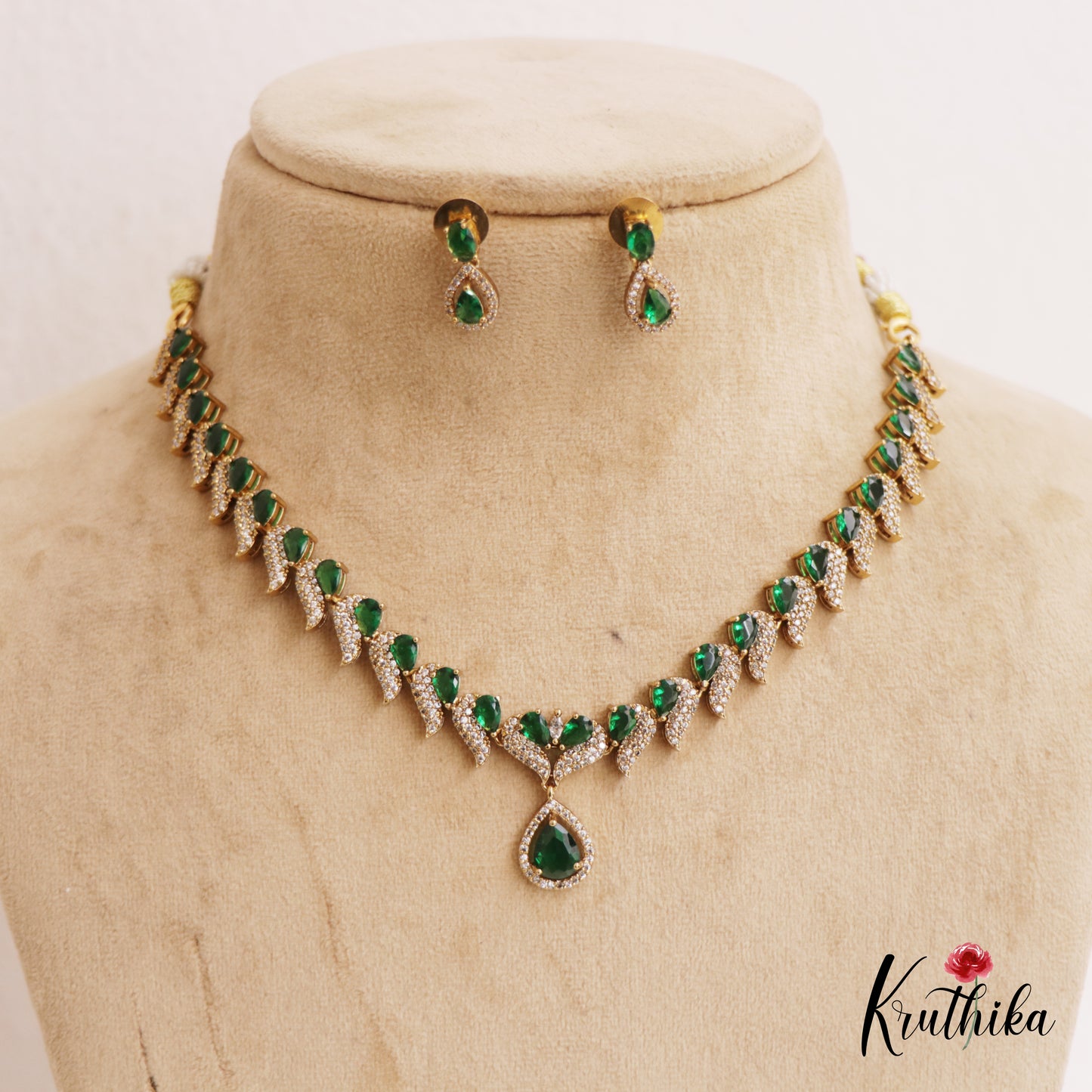 Sparkling Teardrop Motifs AD Necklace NC2747 (Available In 3 Colors)