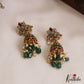 Classic Floral Motifs Kemp Motifs Jhumkas With Green Bead Drops E1135