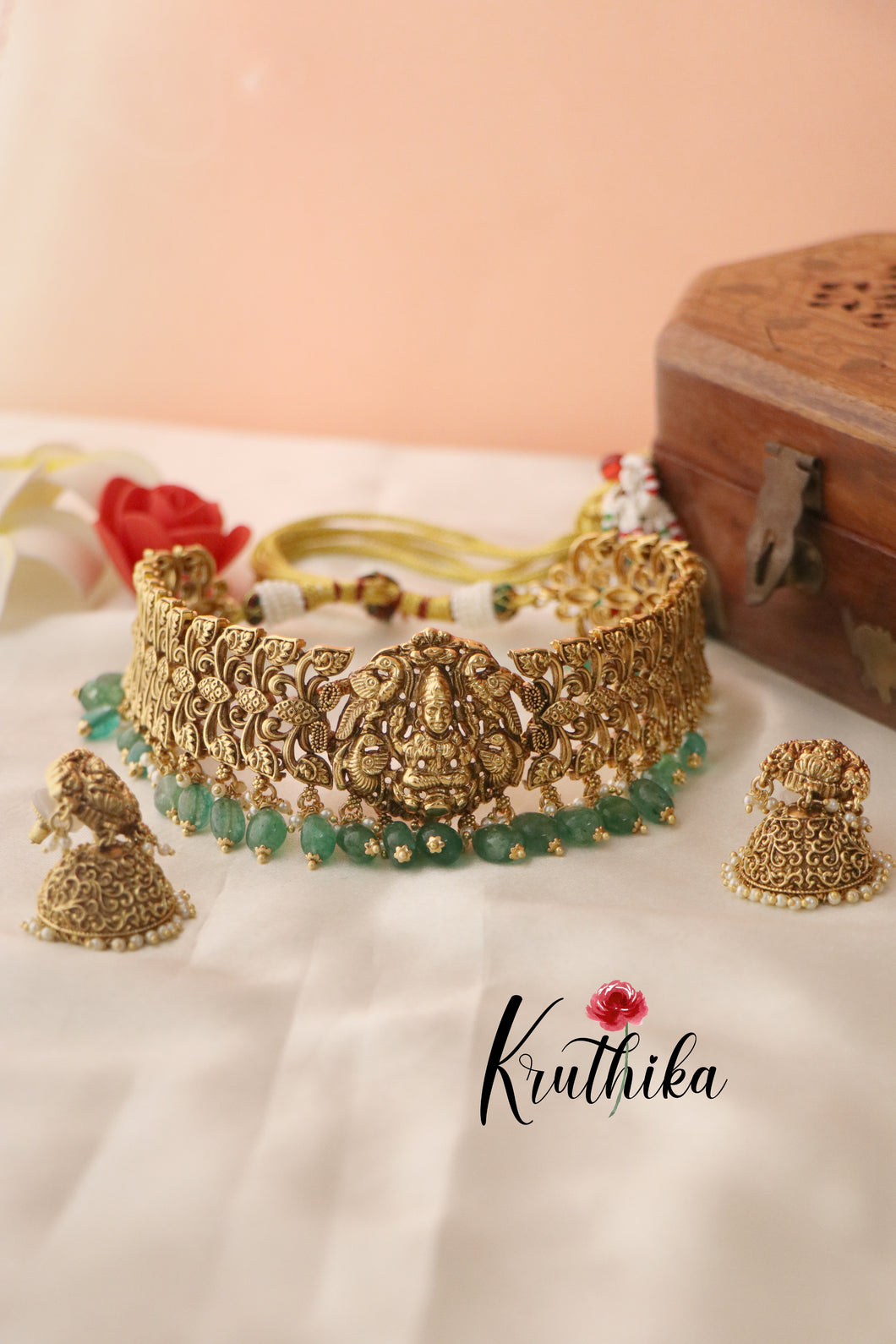 Stunning Lakshmi Chocker with Green Beads NC1302