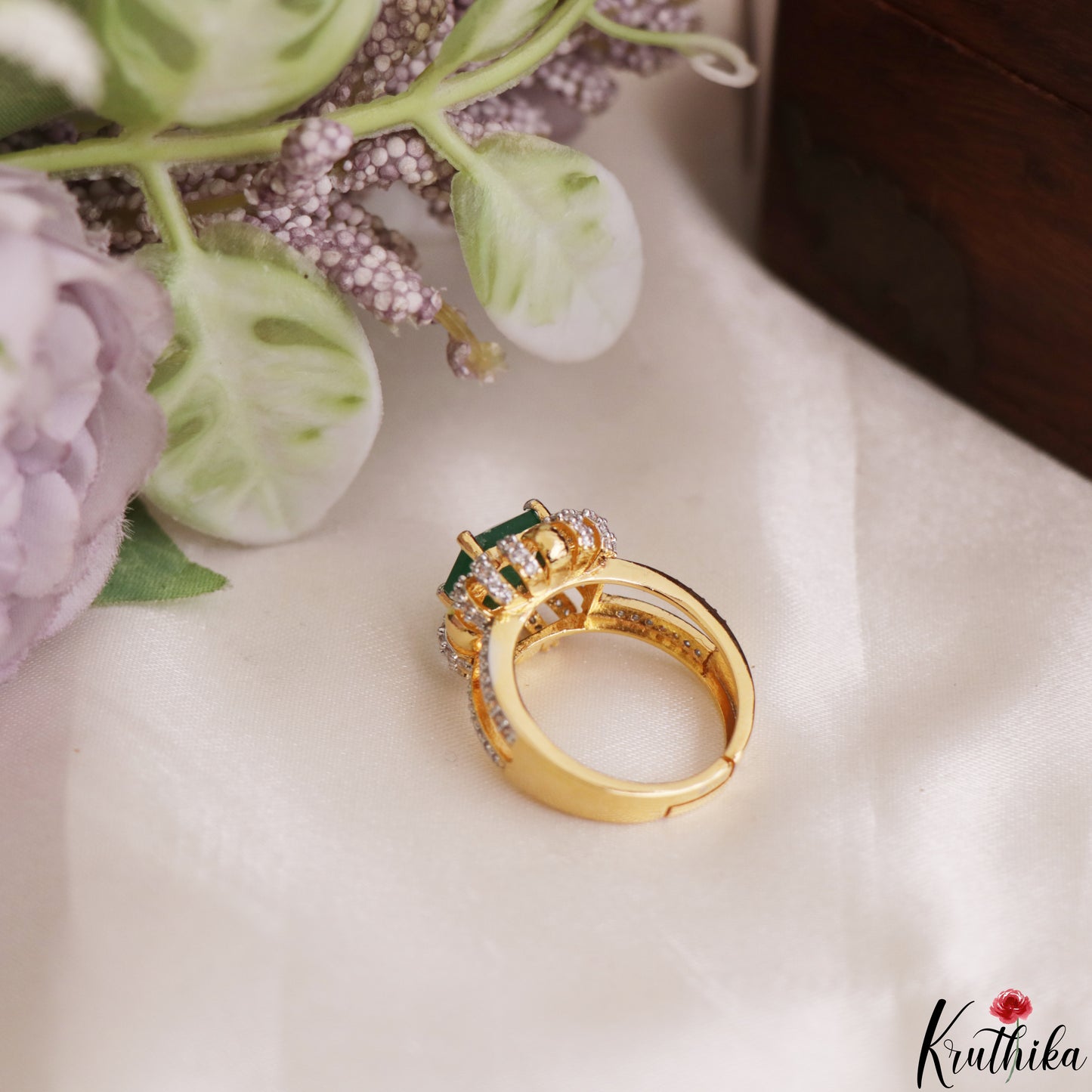 Trendy Floral Adjustable Gold-Tone CZ Finger Ring R62 (Available in 2 Colours)