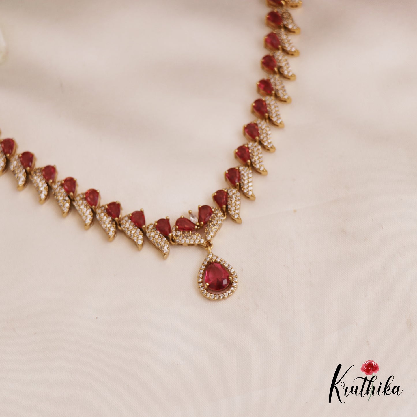 Sparkling Teardrop Motifs AD Necklace NC2747 (Available In 3 Colors)