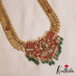 Gorgeous Antique Lakshmi Motifs Kasu Jadau Haaram With Green Bead Drops LH2073
