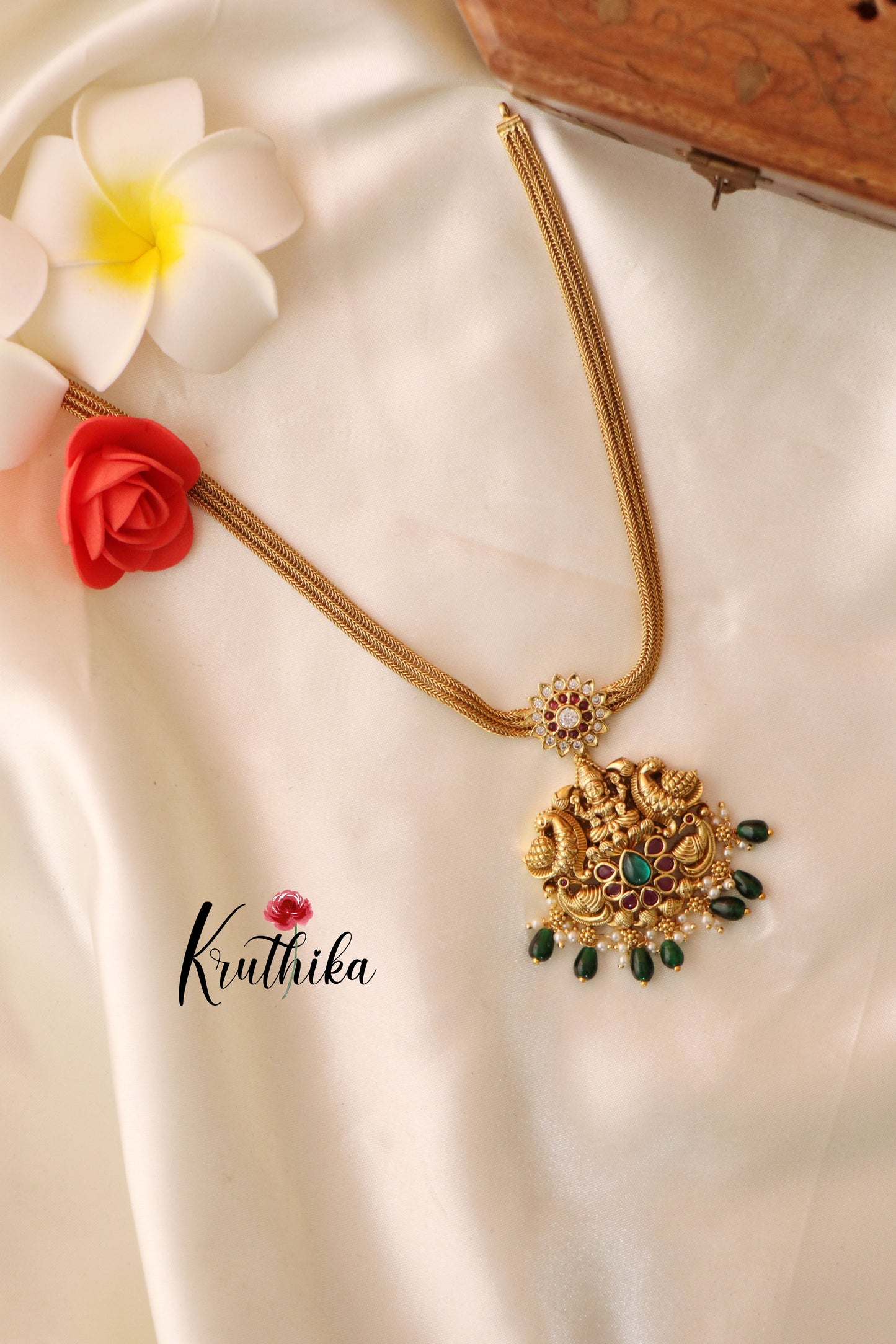 Stunning Lakshmi Peacock Chain Set with Green Beads NC1278