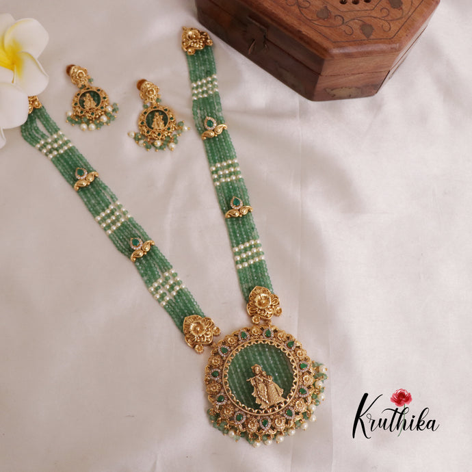 Gorgeous green beads Radha Krishna Haaram LH1844