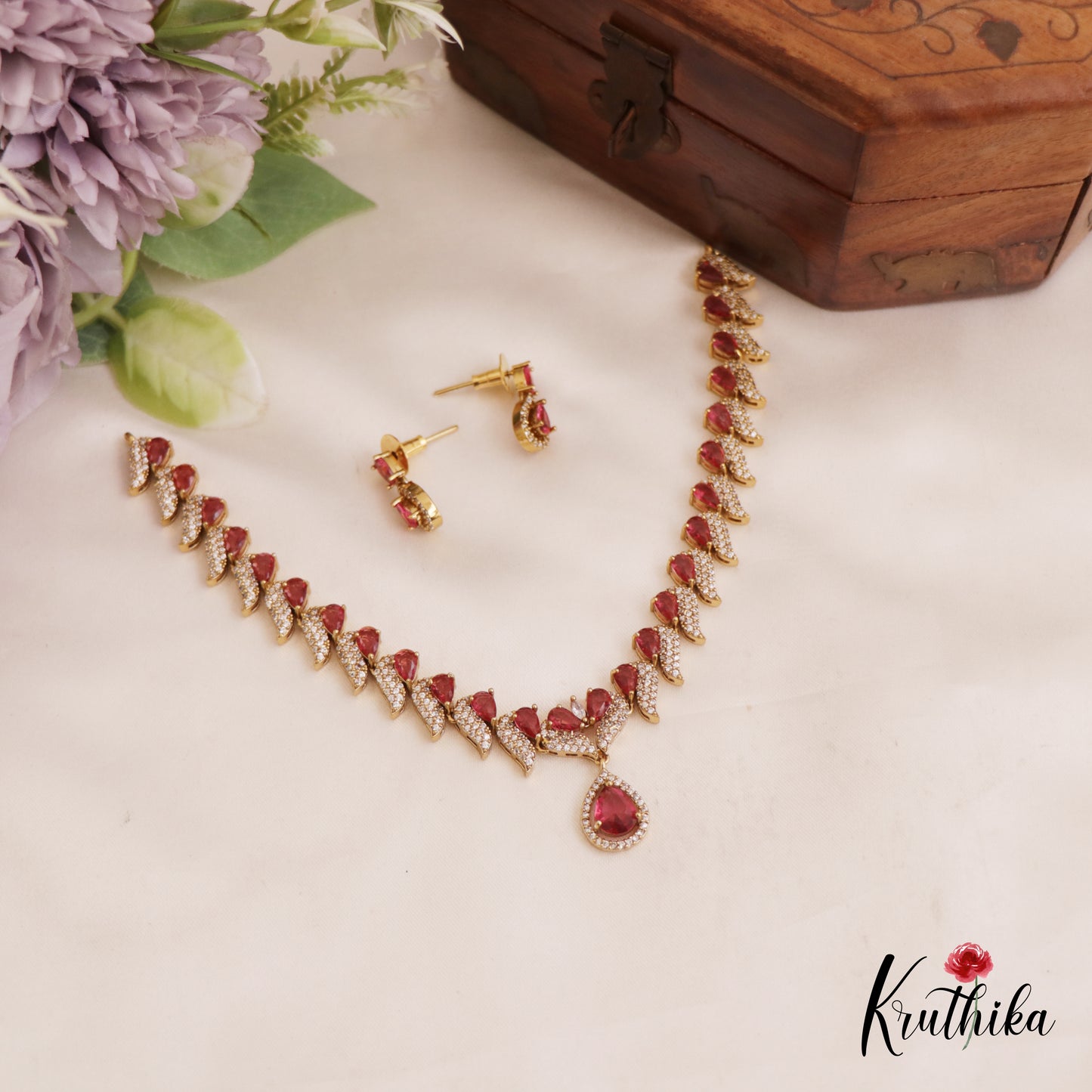 Sparkling Teardrop Motifs AD Necklace NC2747 (Available In 3 Colors)