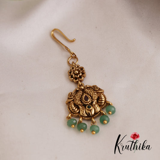 Classic Antique Floral Maang Tikka With Bead Drops MT326