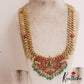 Gorgeous Antique Lakshmi Motifs Kasu Jadau Haaram With Green Bead Drops LH2073