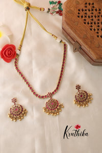 Pretty Kempu necklace with Golden Beads NC1303