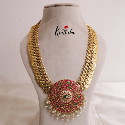 Gold finish Beautiful Jadau Pendant Kasu Haaram LH1848