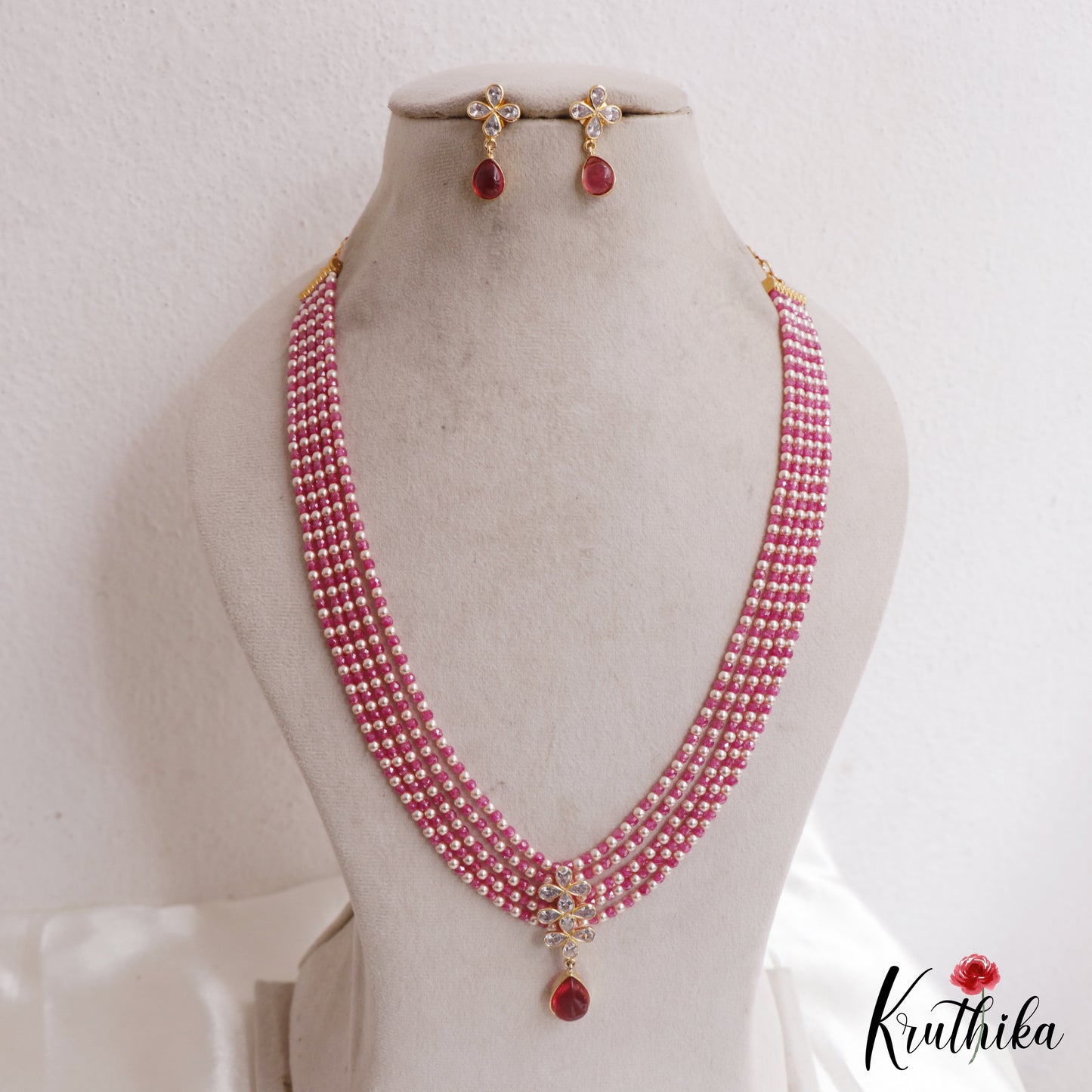 Trendy Floral Motifs Multi Layer Pearl Bead Haaram LH2161 (Available In 2 Colors)
