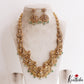Premium Antique Nagas Lakshmi Peacock Motifs Temple Haaram With Green Bead Drops LH2213